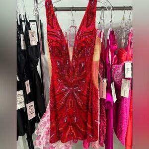 ASHLEYlauren red and fuschia beaded homecoming dress winter formal